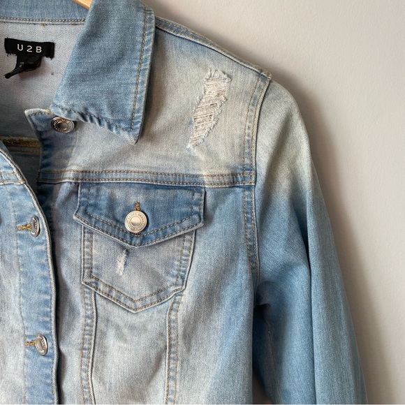 U2B light wash distressed stretch crop denim jean jacket - Small - Picture 6 of 16